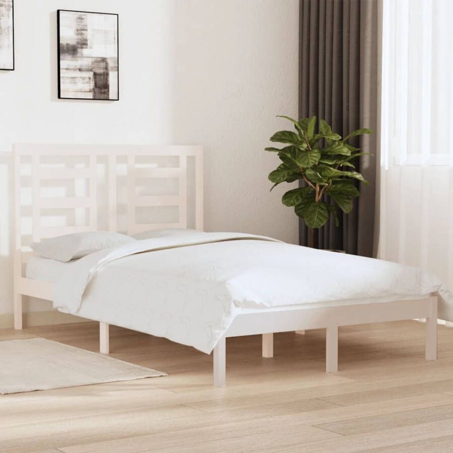 The Living Store Bedframe Houten 195.5 x 125.5 x 31 cm Wit Massief Grenenhout