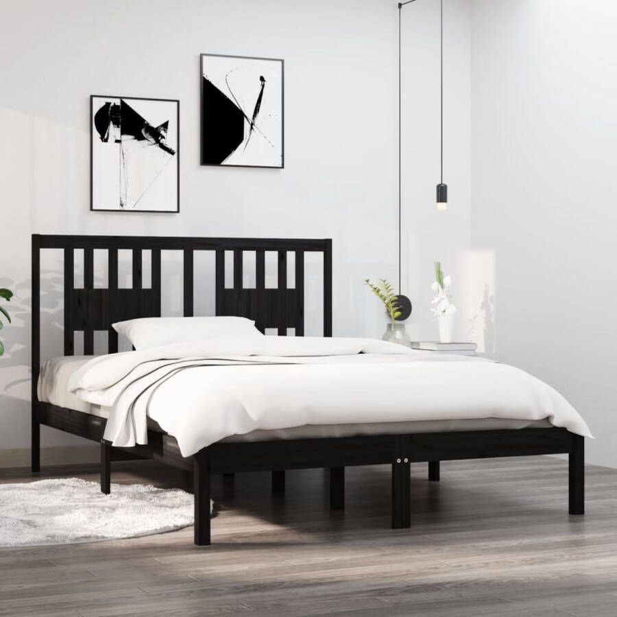 The Living Store Bedframe massief grenenhout zwart 140x190 cm Bedframe Bedframes Tweepersoonsbed Bed Bedombouw Dubbel Bed Frame Bed Frame Ledikant Houten Bedframe Tweepersoonsbedden
