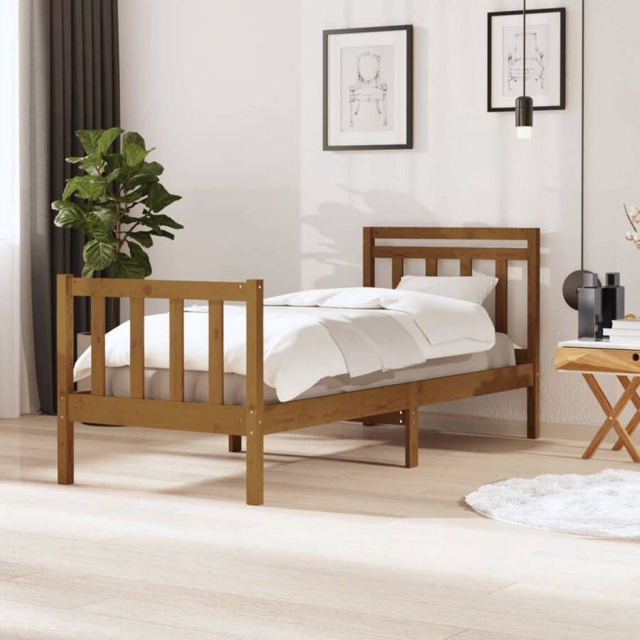 The Living Store Bedframe Houten 205.5 x 96 x 100 cm Honingbruin Geschikt voor matras 90 x 200 cm Montage vereist