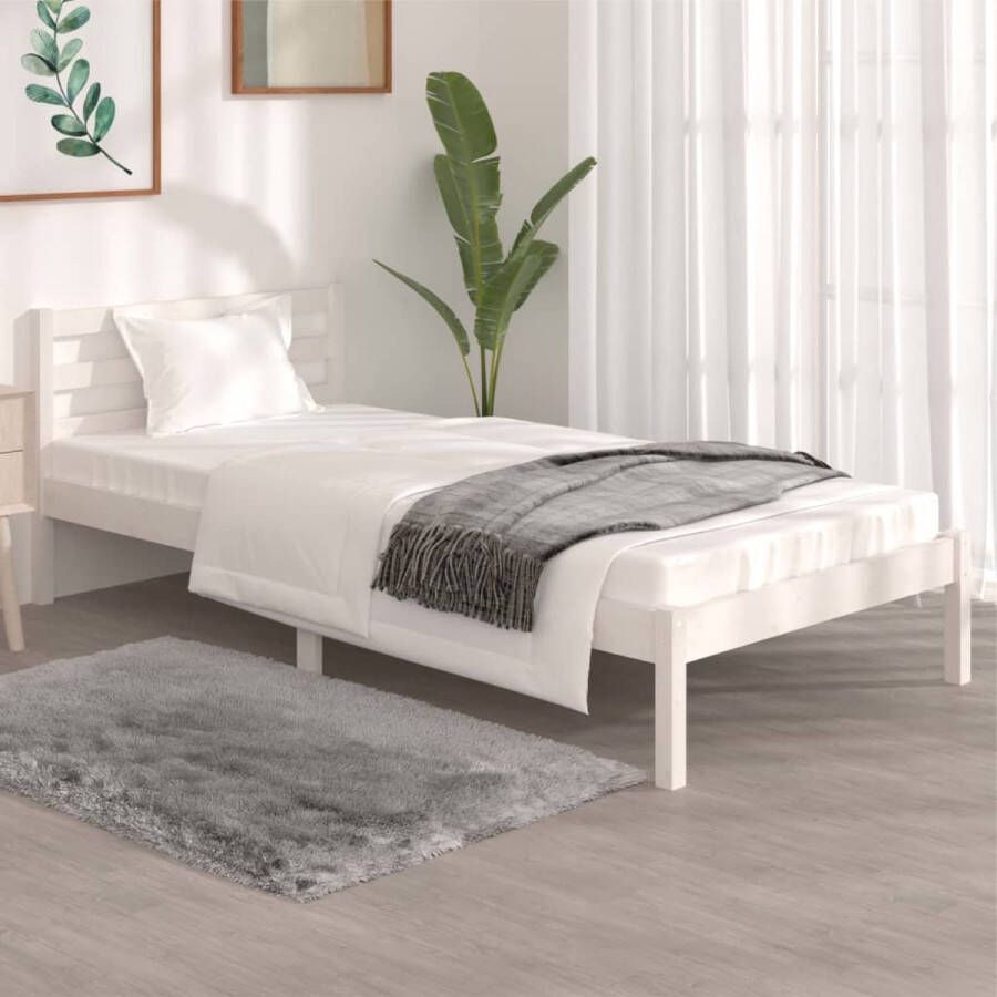 The Living Store Bedframe massief grenenhout wit 90x190 cm 3FT Single Bedframe Bedframes Bed Bedbodem Ledikant Bed Frame Massief Houten Bedframe Slaapmeubel Bedden Bedbodems Ledikanten