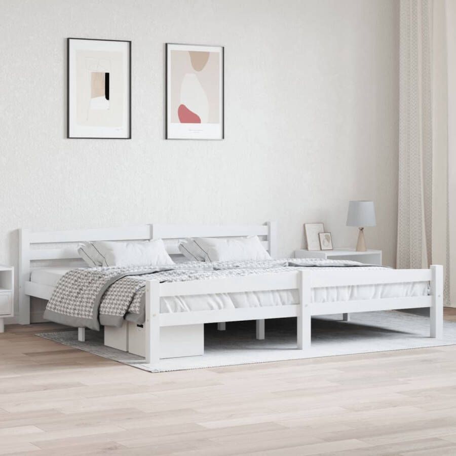 The Living Store Bedframe Houten bedframe 206 x 206 x 66 cm Wit Geschikt voor 200 x 200 cm matras Montage vereist Houten Bed Frame Tweepersoons Bed Frame Wit Bed Frame 200x200 Massief Grenenhout