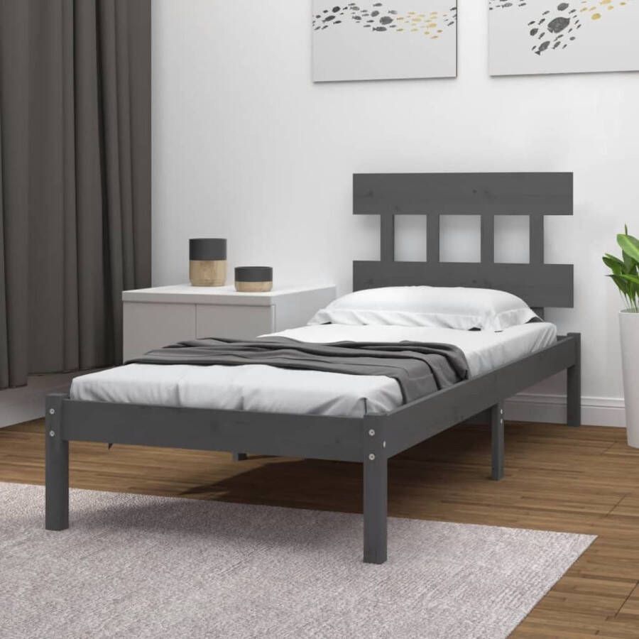 The Living Store Bedframe massief hout grijs 90x190 cm 3FT6 Single Bedframe Bedframes Eenpersoonsbed Bed Bedombouw Frame Bed Frame Ledikant Bedframe Met Hoofdeinde Eenpersoonsbedden Bedden