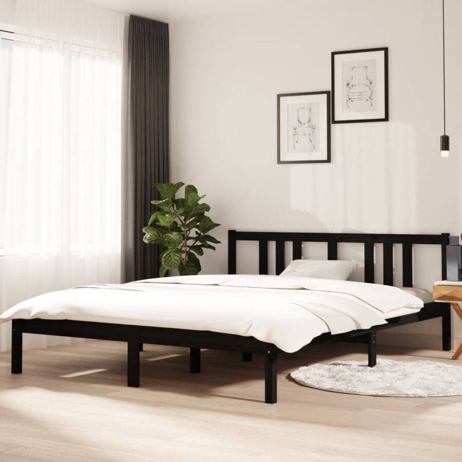 The Living Store Bedframe Houten Bedframes 150 x 200 cm Kleur- Zwart