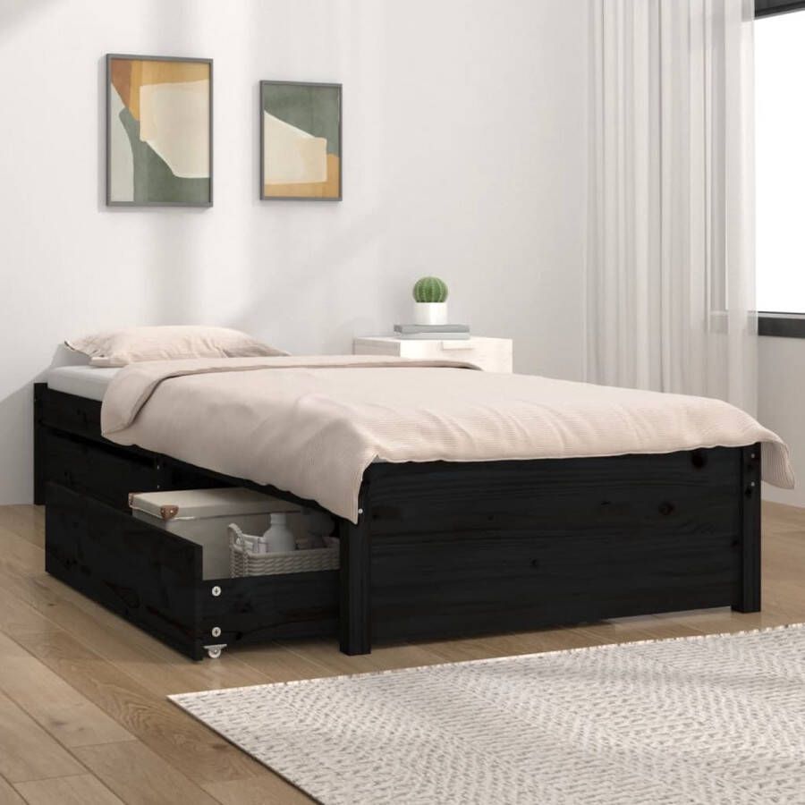 The Living Store Bedframe Houten Bedmeubilair 195.5 x 95.5 x 31 cm Kleur Zwart