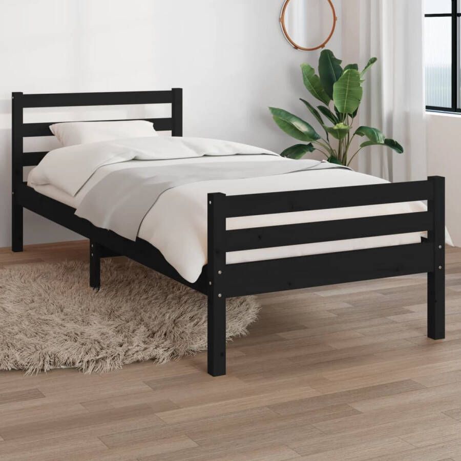 The Living Store Bedframe massief hout zwart 90x200 cm Bedframe Bedframes Bed Bedbodem Ledikant Bed Frame Massief Houten Bedframe Slaapmeubel Eenpersoonsbed Bedden Bedbodems