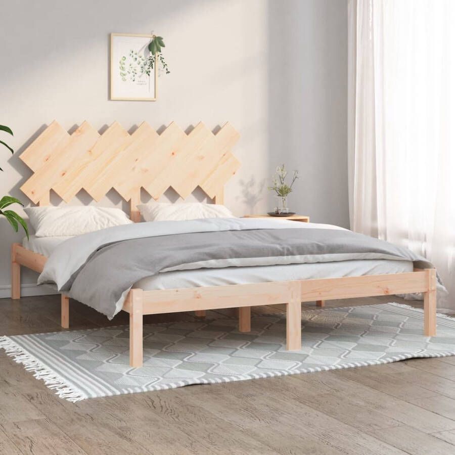 The Living Store Bedframe Houten Grenenhout Massief 195.5 x 145.5 x 31 cm Comfortabel Hoofdeinde Geschikt voor Matras 140 x 190 cm Montagehandleiding inclusief