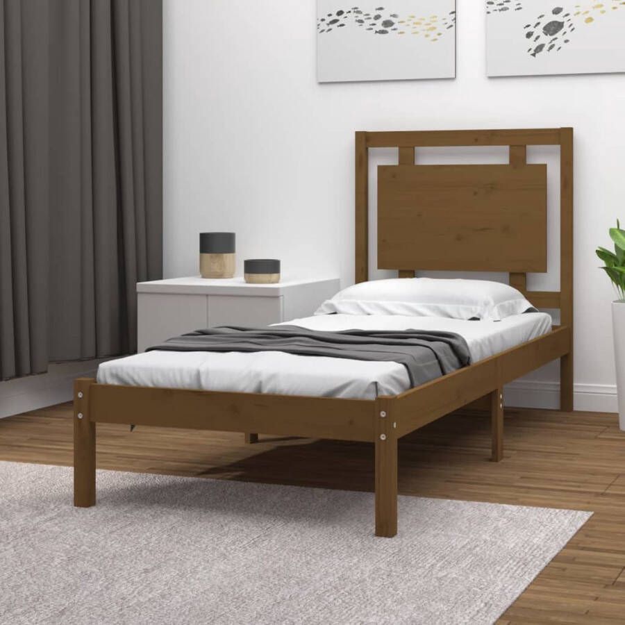 The Living Store Bedframe Houten Grenenhout Multiplex Lattenbodem 75x190 cm Honingbruin