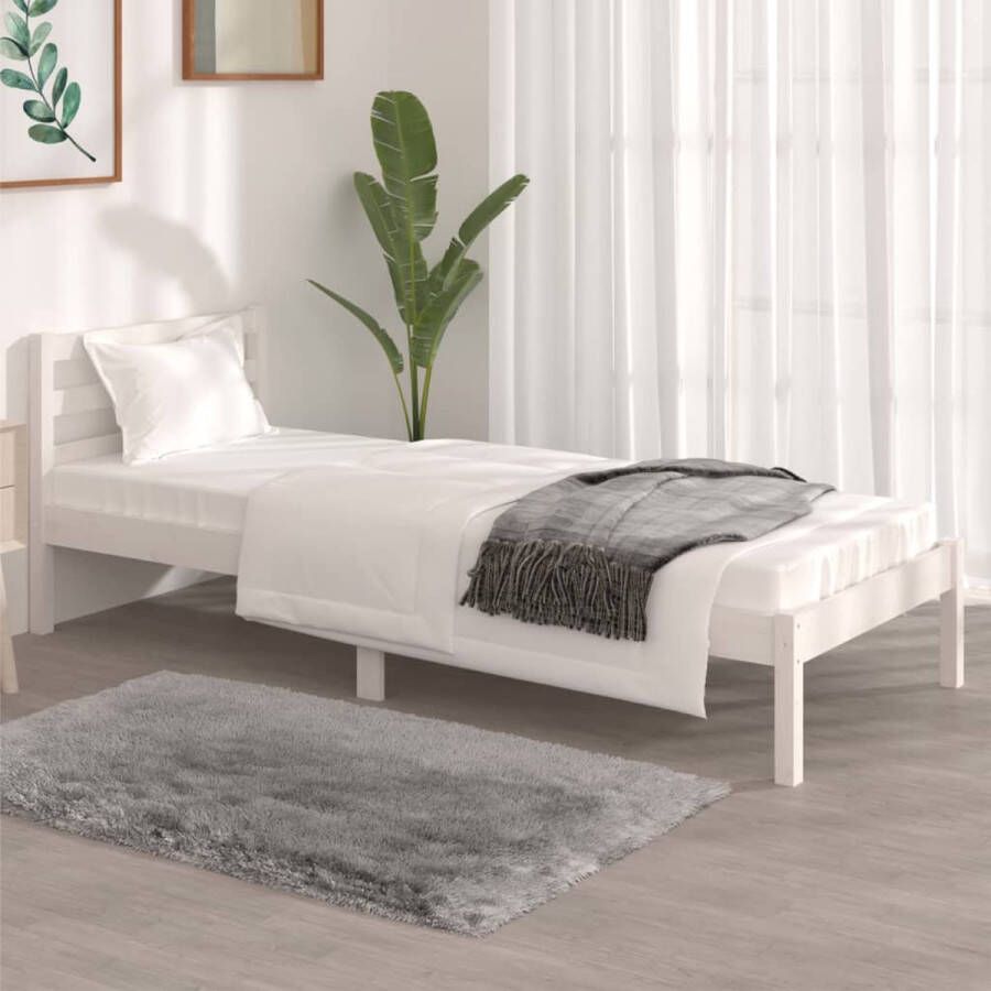 The Living Store Bedframe Houten Massief grenenhout 195.5 x 80.5 x 69.5 cm Wit