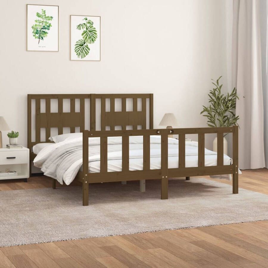 The Living Store Bedframe Houten Massief grenenhout 205.5 x 165.5 x 69.5 cm Honingbruin