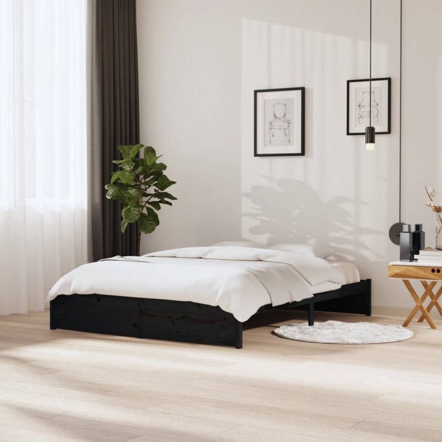 The Living Store Bedframe massief hout zwart 160x200 cm Bedframe Bedframes Bed Bedbodem Ledikant Bed Frame Massief Houten Bedframe Slaapmeubel Tweepersoonsbed Bedden Bedbodems