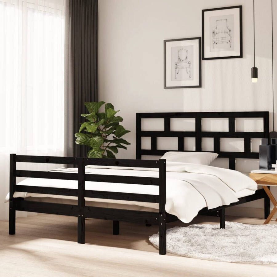 The Living Store Bedframe Houten Zwart 150 x 200 cm Rustiek