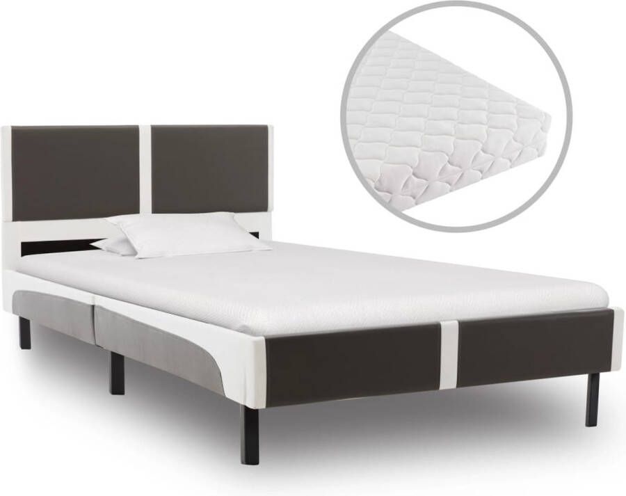 The Living Store Bedframe Iron Classic Grey and White 210 x 95 x 68 cm with Durable Leather Upholstery