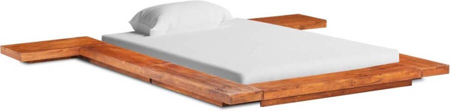 The Living Store Japanse Stijl Houten Bedframe 220x220x11cm Massief Acaciahout Voor Matras 100x200cm Zonder Matras en Lattenbodem