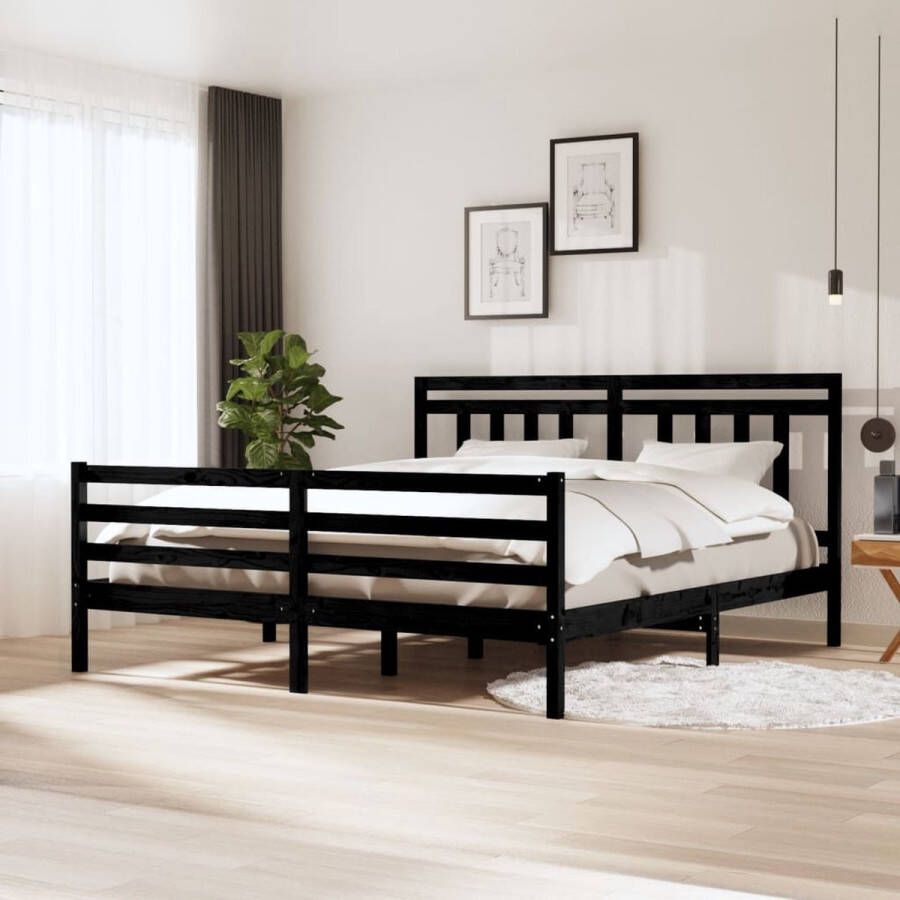 The Living Store Bedframe massief hout zwart 180x200 cm 6FT Super King Bedframe Bedframes Tweepersoonsbed Bed Bedombouw Dubbel Bed Frame Bed Frame Ledikant Bedframe Met Hoofdeinde Tweepersoonsbedden