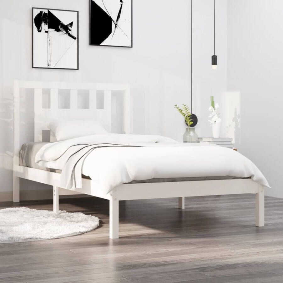 The Living Store Bedframe massief grenenhout wit 90x200 cm Bedframe Bedframes Eenpersoonsbed Bed Bedombouw Ledikant Houten Bedframe Eenpersoonsbedden Bedden Bedombouwen Ledikanten - Foto 2