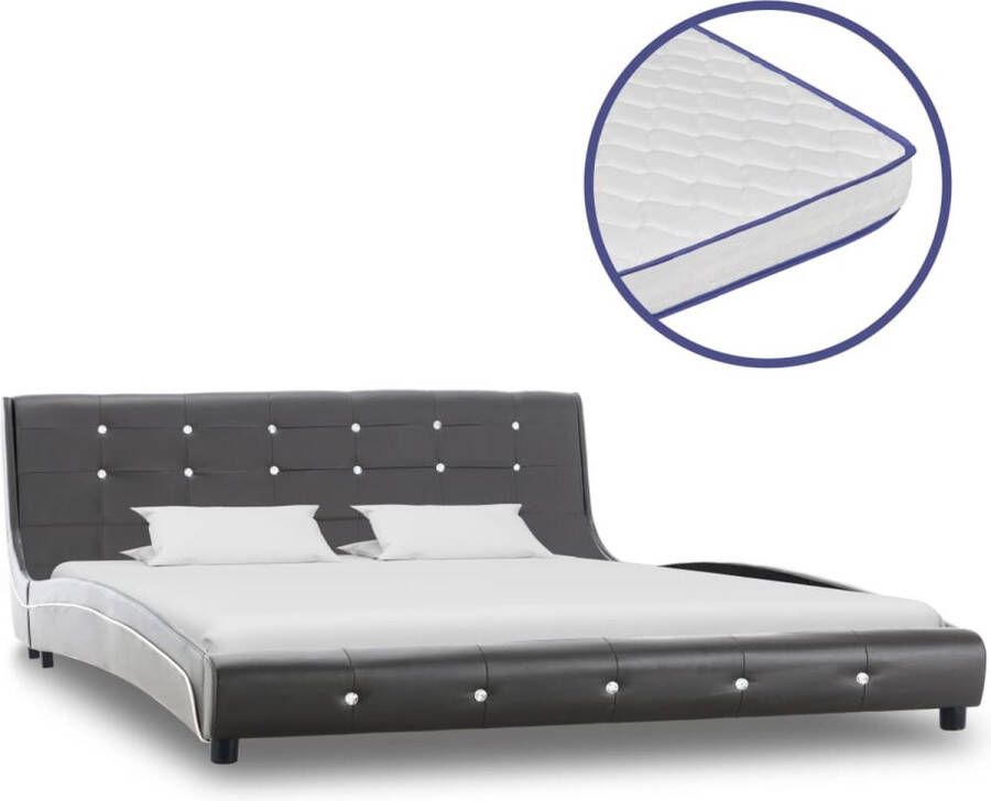 The Living Store Bedframe Klassiek Bedframe 223x165cm Ken- Grijs Traagschuim matras- 200x160cm Bestaat uit 5 lagen