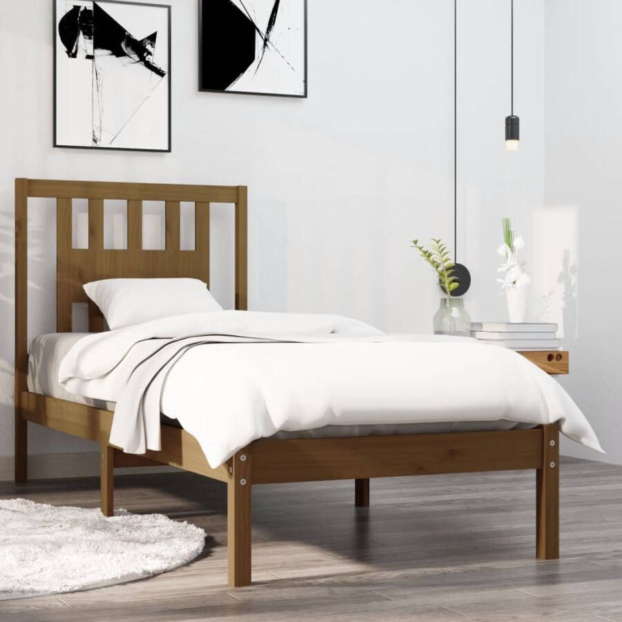 The Living Store Bedframe massief hout honingbruin 75x190 cm 2FT6 Small Single Bedframe Bedframes Eenpersoonsbed Bed Bedombouw Ledikant Houten Bedframe Eenpersoonsbedden Bedden Bedombouwen Ledikanten - Foto 3
