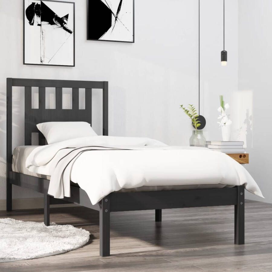 The Living Store Bedframe massief hout grijs 90x190 cm 3FT Single Bedframe Bedframes Eenpersoonsbed Bed Bedombouw Ledikant Houten Bedframe Eenpersoonsbedden Bedden Bedombouwen Ledikanten - Foto 2