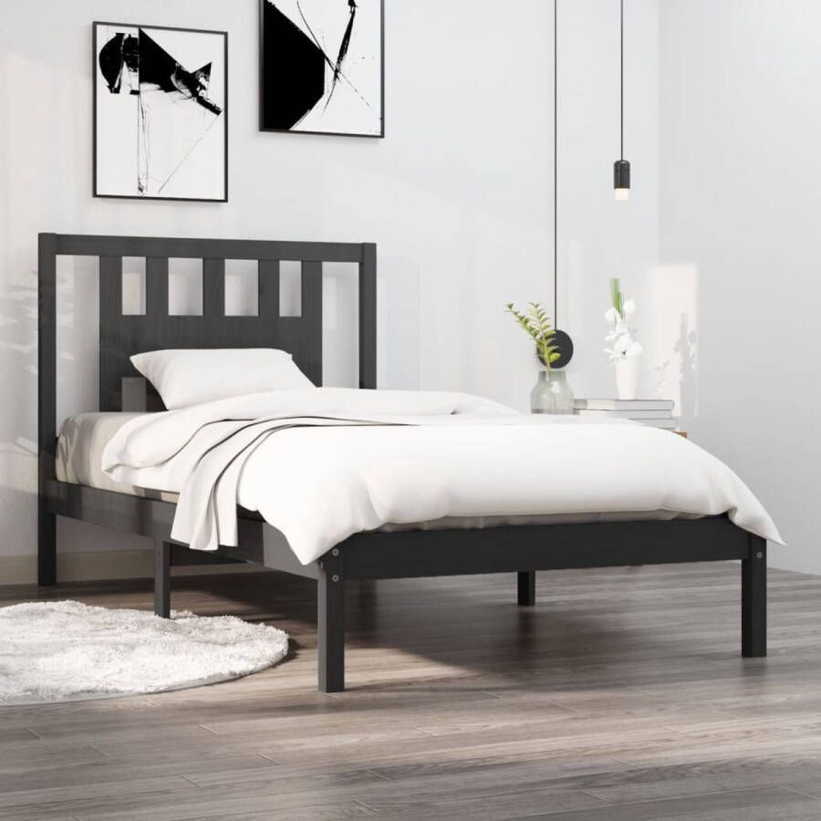 The Living Store Bedframe massief grenenhout grijs 100x200 cm Bedframe Bedframes Eenpersoonsbed Bed Bedombouw Ledikant Houten Bedframe Eenpersoonsbedden Bedden Bedombouwen Ledikanten - Foto 2