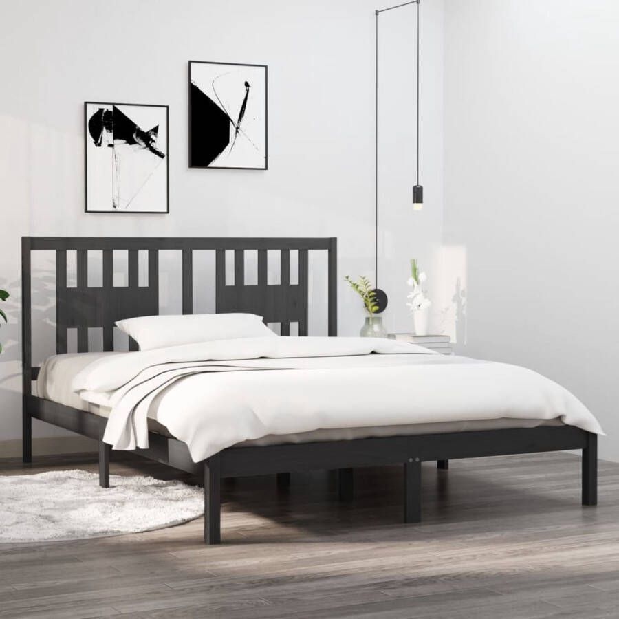 The Living Store Bedframe Klassiek Houten 160 x 200 cm Massief Grenenhout Grijs