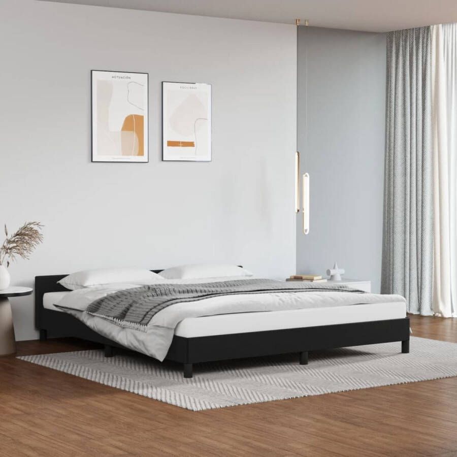 The Living Store Bedframe met hoofdbord kunstleer zwart 160x200 cm Bedframe Met Hoofdbord Bedframes Met Hoofdborden Bedframe Bed Slaapmeubel Bedbodem Ledikant Eenpersoonsbed Slaapbed Bedframes Bedden