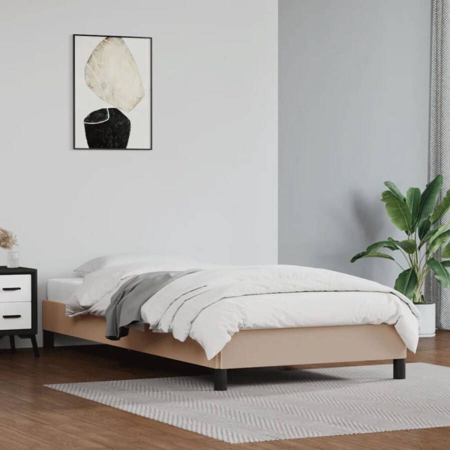 The Living Store Bedframe Cappuccino Kunstleer 203 x 103 x 25 cm Geschikte matras 100 x 200 cm Duurzaam materiaal Bedframe Houten Bedframe Kapstok Bedroom Furniture Slaapcomfort
