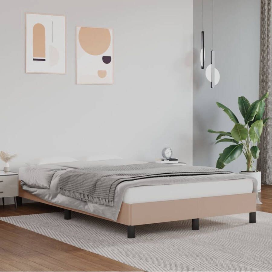 The Living Store Bedframe kunstleer cappuccinokleurig 120x200 cm Bedframe Bedframes Bed Slaapmeubel Bedbodem Ledikant Tweepersoonsbed Slaapbed Bedden Slaapmeubels Slaapmeubelen