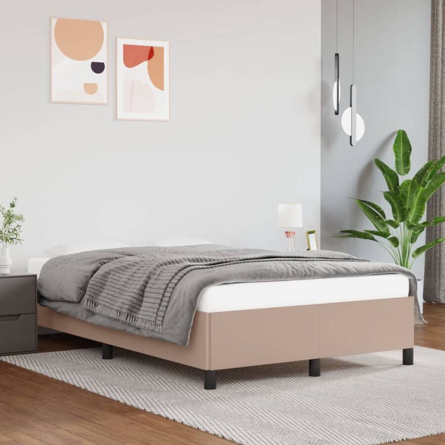 The Living Store Bedframe kunstleer cappuccinokleurig 120x200 cm Bedframe Bedframes Bed Slaapmeubel Bedbodem Ledikant Tweepersoonsbed Slaapbed Bedden Slaapmeubels Slaapmeubelen