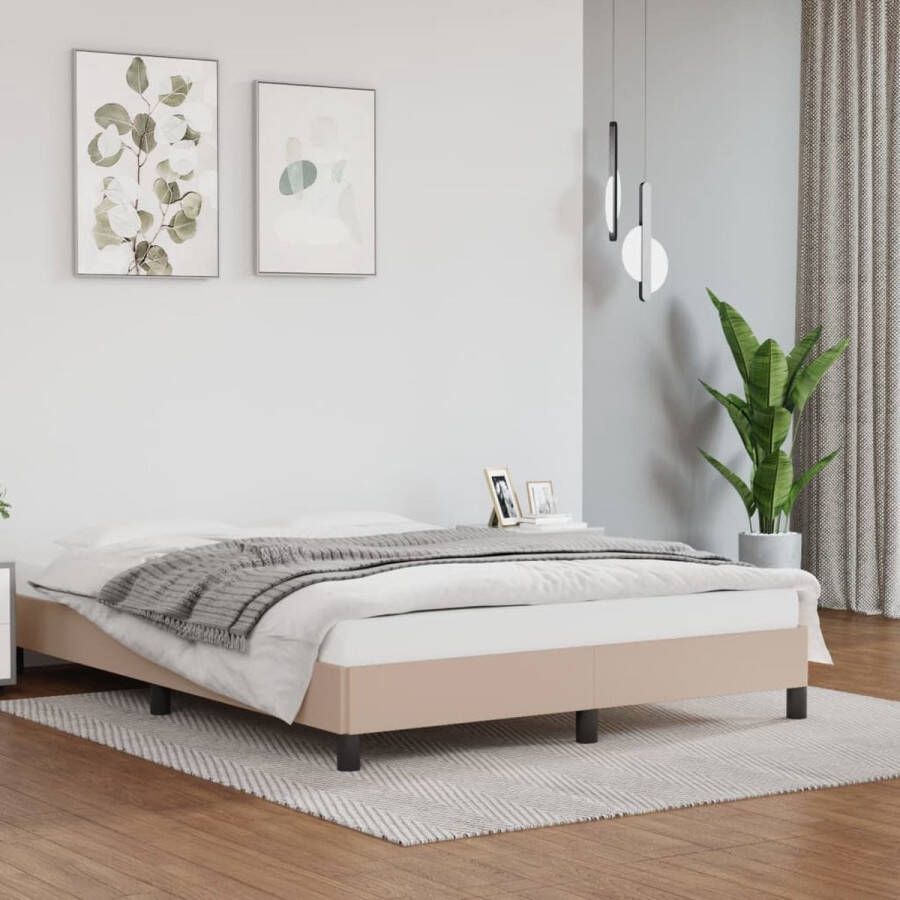 The Living Store Bedframe kunstleer cappuccinokleurig 140x200 cm Bedframe Bedframes Bed Slaapmeubel Bedbodem Ledikant Tweepersoonsbed Slaapbed Bedden Slaapmeubels Slaapmeubelen