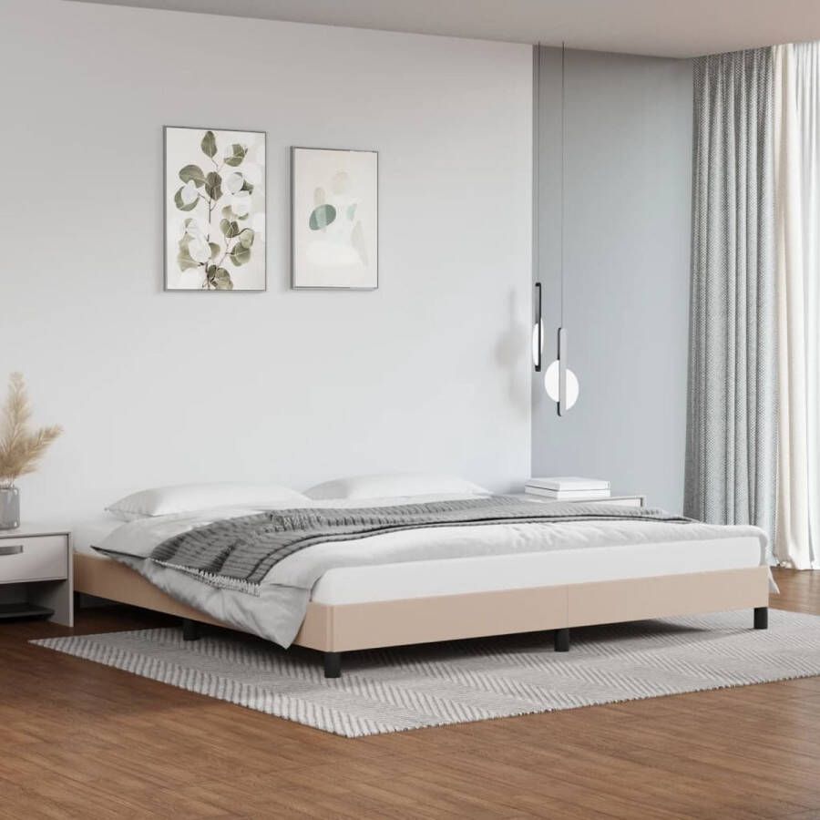 The Living Store Bedframe kunstleer cappuccinokleurig 200x200 cm Bedframe Bedframes Bed Slaapmeubel Bedbodem Ledikant Tweepersoonsbed Slaapbed Bedden Slaapmeubels Slaapmeubelen