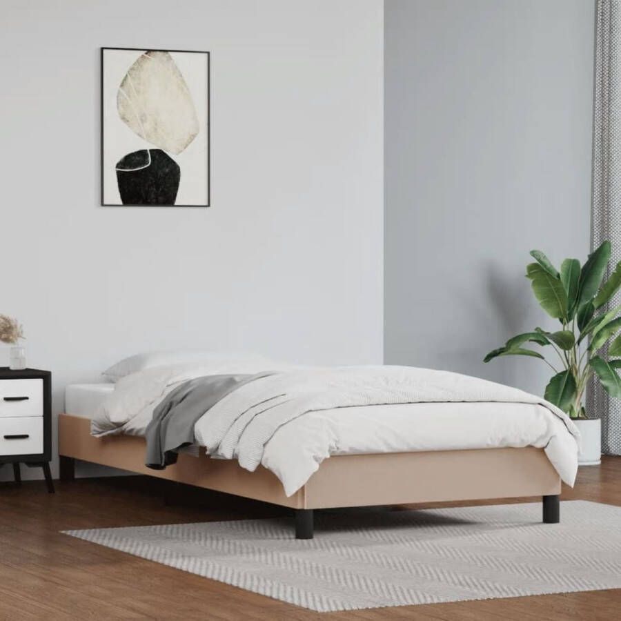 The Living Store Bedframe kunstleer cappuccinokleurig 90x190 cm Bedframe Bedframes Bed Slaapmeubel Bedbodem Ledikant Eenpersoonsbed Slaapbed Bedden Slaapmeubels Slaapmeubelen
