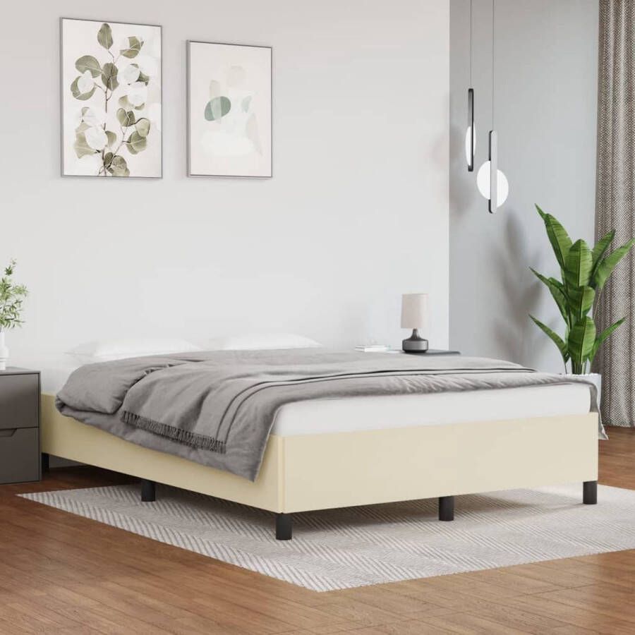 The Living Store Bedframe kunstleer crèmekleurig 140x200 cm Bedframe Bedframes Bed Slaapmeubel Bedbodem Ledikant Tweepersoonsbed Slaapbed Bedden Slaapmeubels Slaapmeubelen