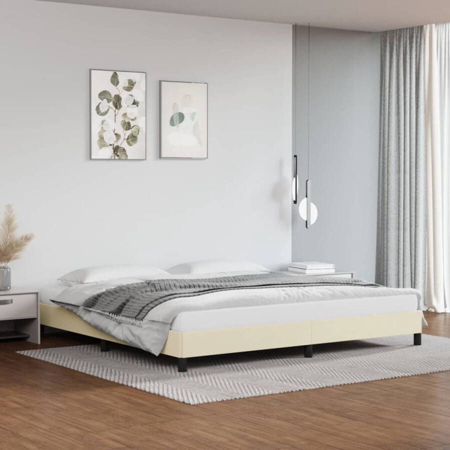 The Living Store Bedframe kunstleer crèmekleurig 200x200 cm Bedframe Bedframes Bed Slaapmeubel Bedbodem Ledikant Tweepersoonsbed Slaapbed Bedden Slaapmeubels Slaapmeubelen - Foto 1