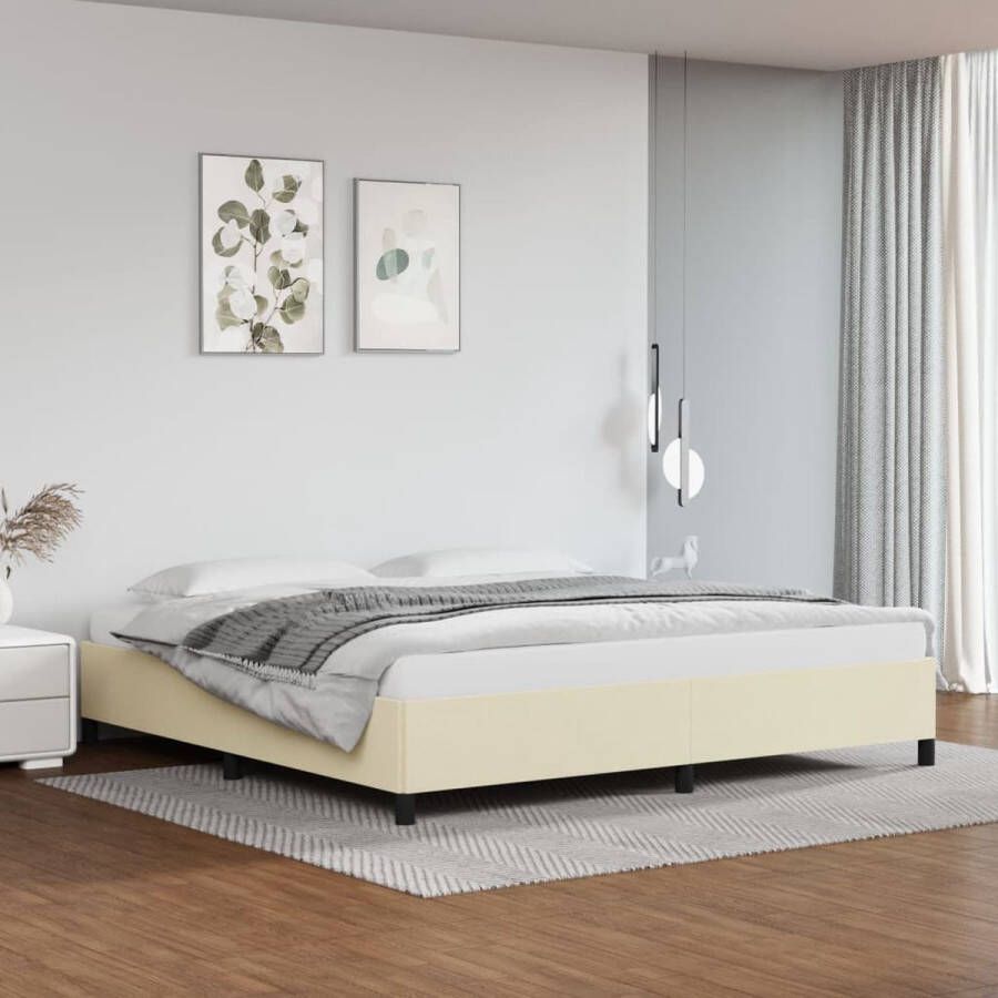 The Living Store Bedframe kunstleer crèmekleurig 200x200 cm Bedframe Bedframes Bed Slaapmeubel Bedbodem Ledikant Tweepersoonsbed Slaapbed Bedden Slaapmeubels Slaapmeubelen - Foto 2