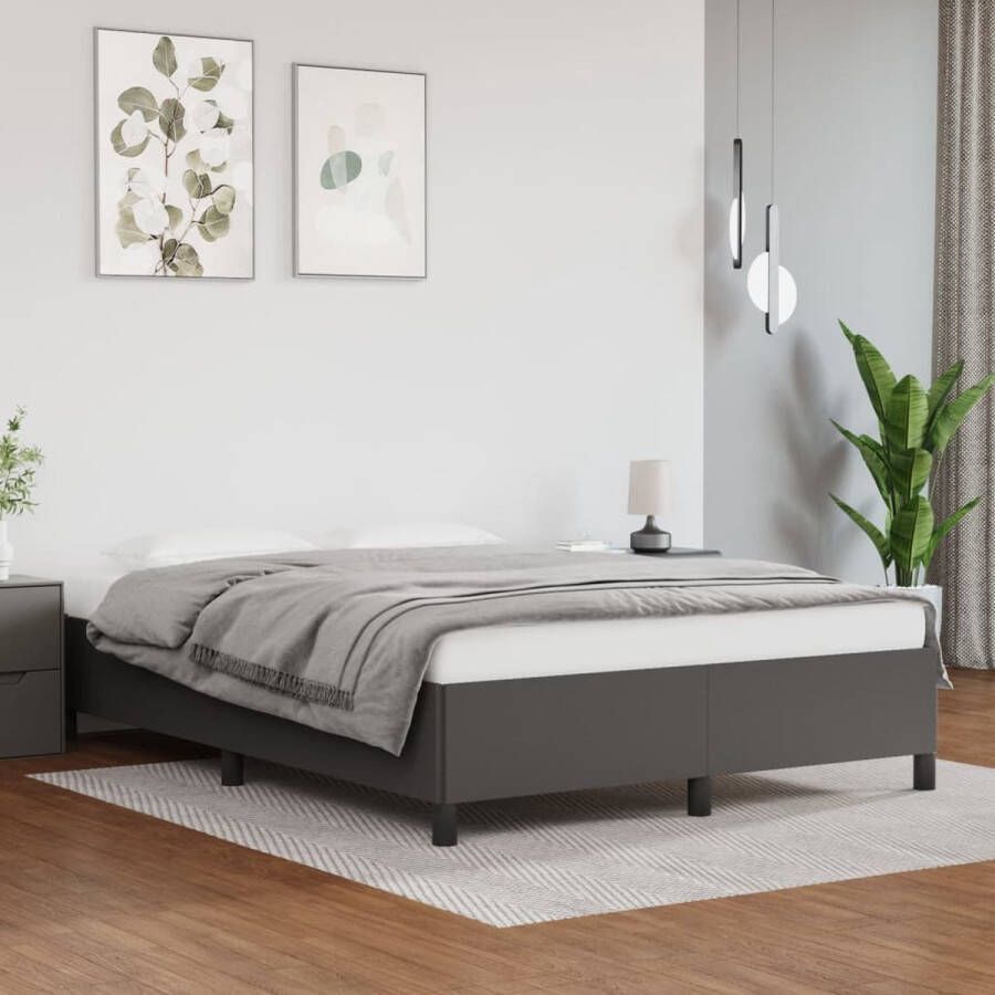 The Living Store Bedframe kunstleer grijs 140x190 cm Bedframe Bedframes Bed Slaapmeubel Bedbodem Ledikant Tweepersoonsbed Slaapbed Bedden Slaapmeubels Slaapmeubelen