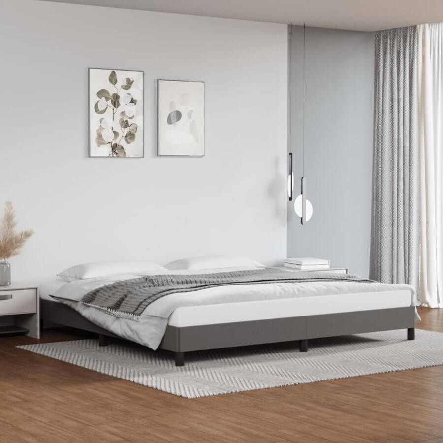 The Living Store Bedframe Kingsize Grijs Kunstleer Multiplex Lattenbodem 203x203x25cm King Size Bed Frame Tweepersoons Bed Frame Grijze Bed Frame Kunstleder Bed Frame Lattenbodem Bed Frame