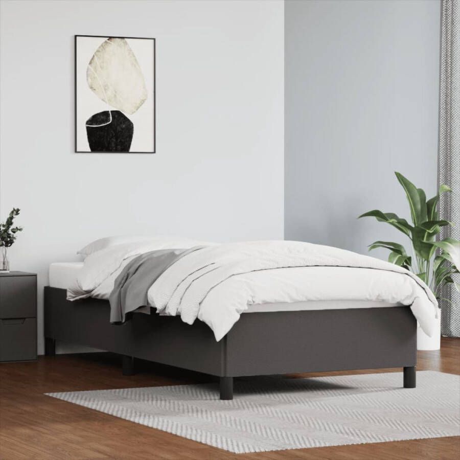 The Living Store Bedframe kunstleer grijs 90x190 cm Bedframe Bedframes Bed Slaapmeubel Bedbodem Ledikant Eenpersoonsbed Slaapbed Bedden Slaapmeubels Slaapmeubelen