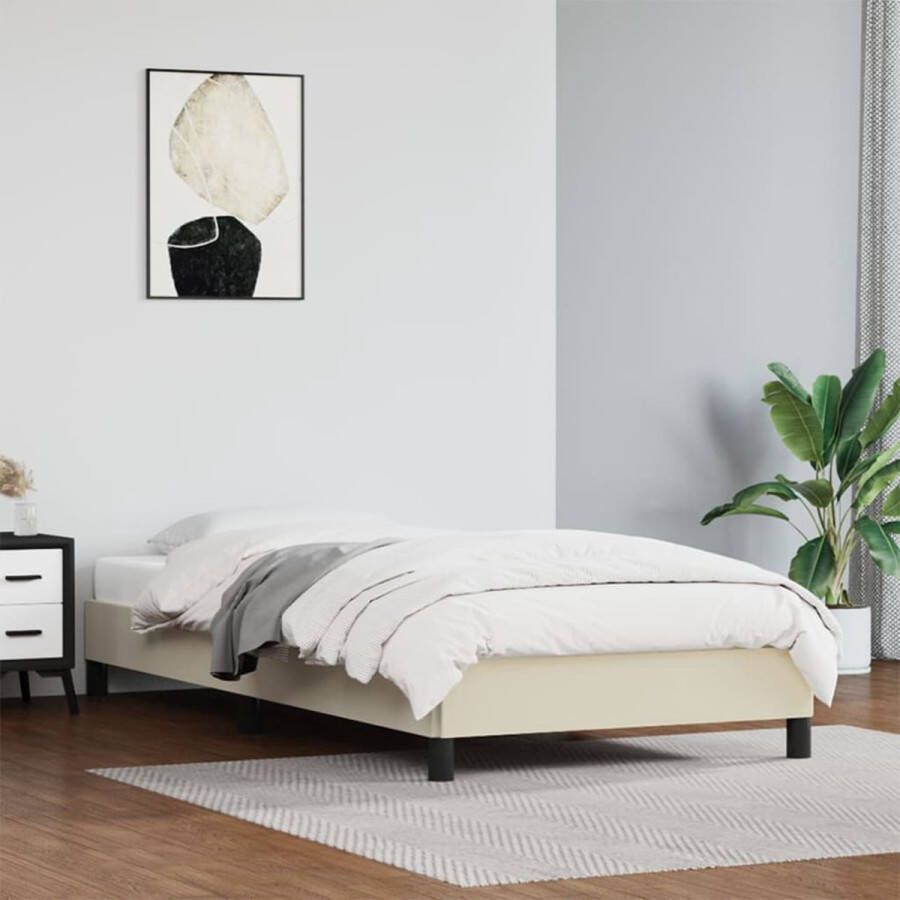 The Living Store Bedframe Kunstleer Multiplex lattenbodem Crème 203 x 103 x 25 cm Geschikt voor 100 x 200 cm matras