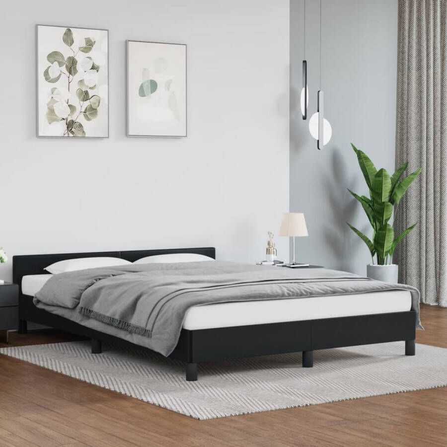 The Living Store Bedframe met hoofdeind kunstleer zwart 140x190 cm Bedframe Met Hoofdbord Bedframes Met Hoofdborden Bedframe Bed Slaapmeubel Bedbodem Ledikant Eenpersoonsbed Slaapbed Bedframes Bedden