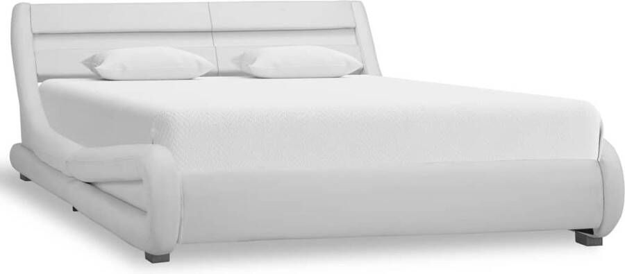 The Living Store Bedframe Kunstleer Wit 217 x 135 x 60 cm (L x B x H) Geschikt voor Matras 120 x 200 cm Inclusief LED-lichtstrip