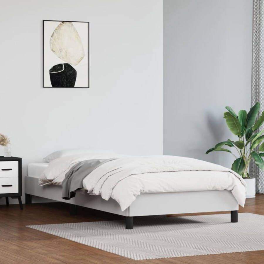 The Living Store Bedframe kunstleer wit 90x190 cm Bedframe Bedframes Bed Slaapmeubel Bedbodem Ledikant Eenpersoonsbed Slaapbed Bedden Slaapmeubels Slaapmeubelen