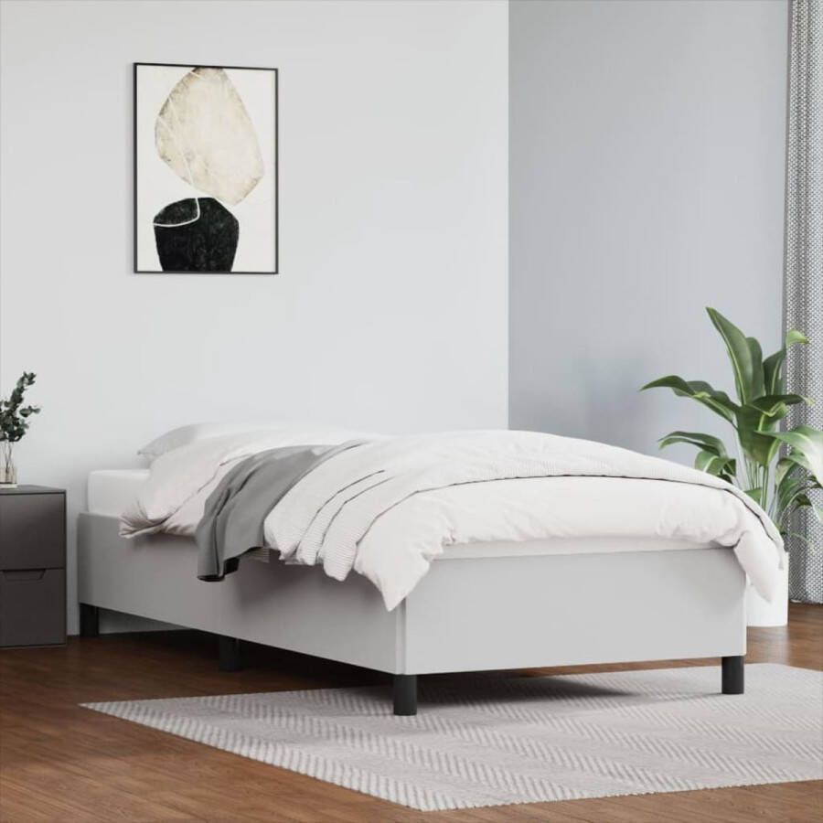 The Living Store Bedframe Kunstleer Multiplex Lattenbodem Wit 203 x 93 x 35 cm Geschikt voor 90 x 200 cm matras Bedframe Kunstleder Bed Tweepersoons Bed Boxspring Houten Bed