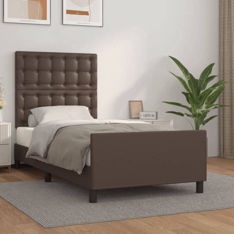 The Living Store Bedframe kunstleren bruin verstelbaar hoofdeind ondersteunende poten multiplex lattenbodem comfortabele ondersteuning 203x83x118 128cm