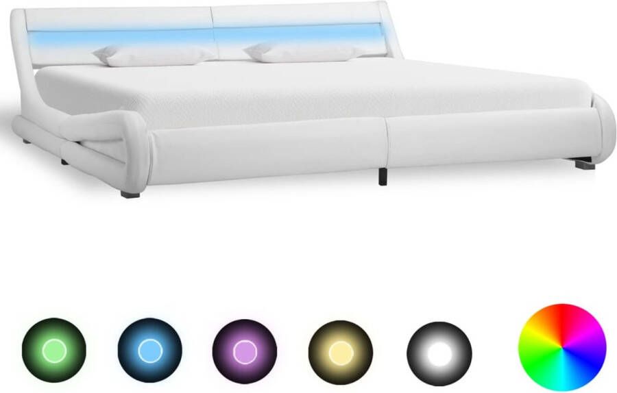 The Living Store Bedframe Kunstleren Wit 217 x 195 x 60 cm Geschikt voor matras 180 x 200 cm LED-strip