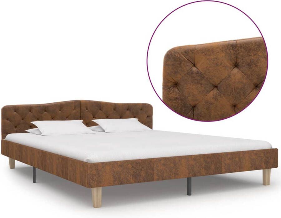 The Living Store Bedframe Populierenhout MDF Kunstsuède Bruin 210x184x75cm (LxBxH) Geschikt voor 180x200cm Matras Gepoedercoat Stalen Poten