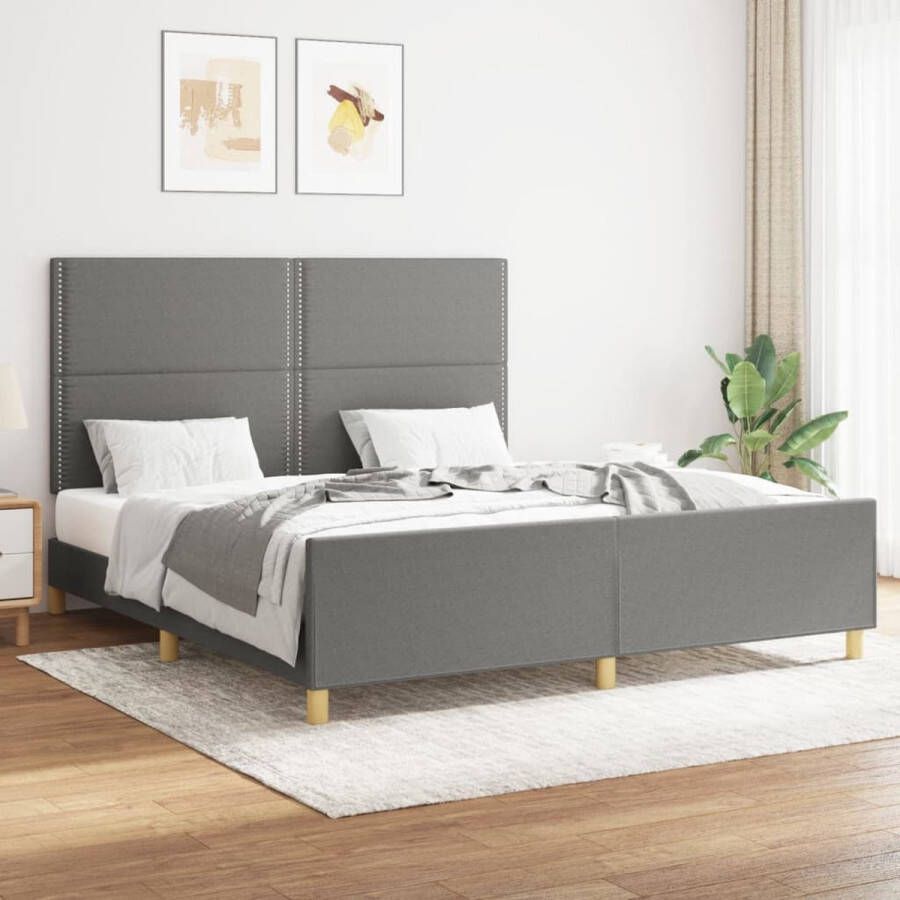 The Living Store Bedframe L-160x200cm donkergrijs stoffen hoofdeinde Bedframe Boxspring Tweepersoonsbed Donkere Kleuren Grijs Bed - Foto 2
