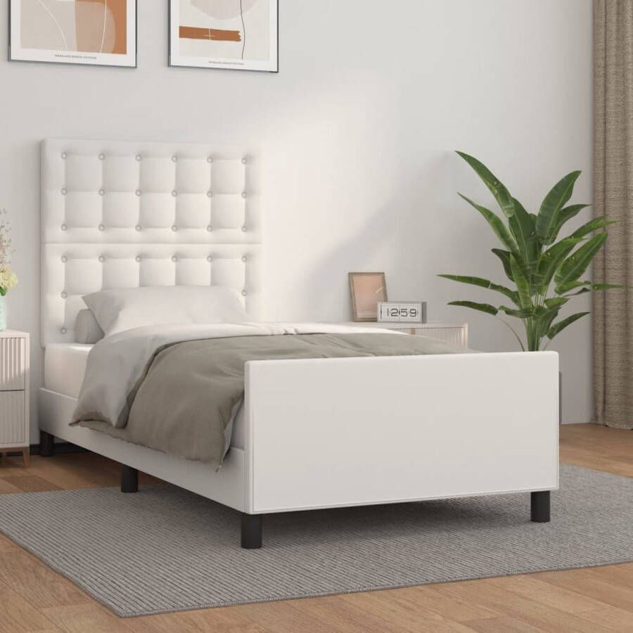 The Living Store Bedframe met hoofdbord kunstleer wit 80x200 cm Bedframe Bedframes Bed Slaapmeubel Bedbodem Ledikant Eenpersoonsbed Slaapbed Bedden Slaapmeubels Slaapmeubelen