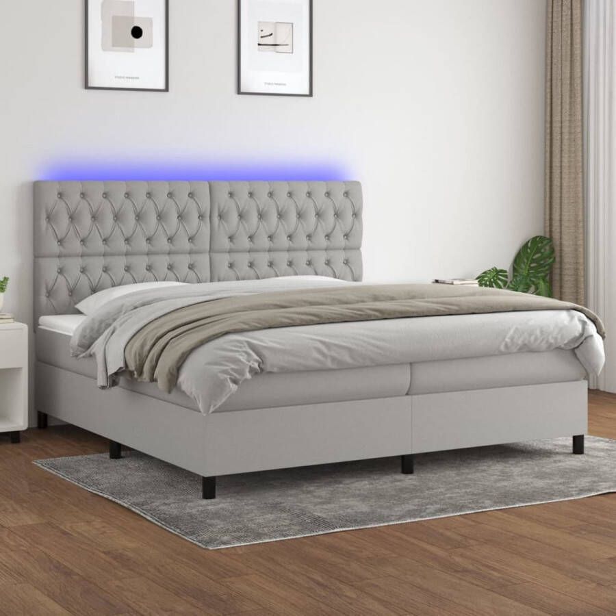 The Living Store bedframe LED Boxspring 203x200x118 128 cm Lichtgrijs