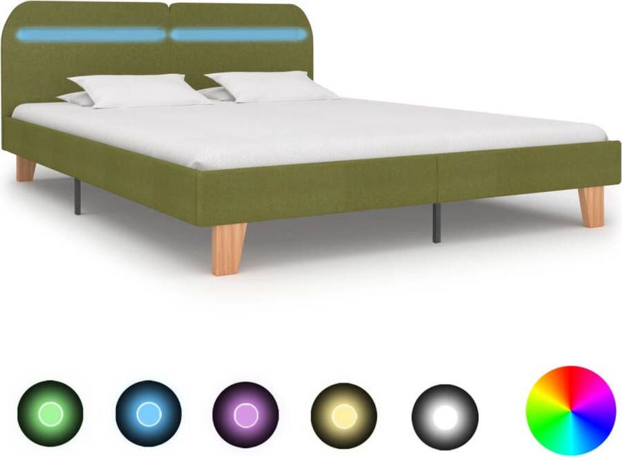 The Living Store Bedframe LED Groen 208 x 165 x 80 cm Geschikt voor 160 x 200 cm Matras LED-strip 135 cm Afstandsbediening Hout IJzer Polyester