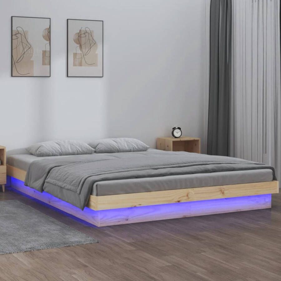 The Living Store Bedframe LED massief hout 120x200 cm Bedframe Bedframes Eenpersoonsbed Bed Bedombouw Ledikant Houten Bedframe Eenpersoonsbedden Bedden Bedombouwen Ledikanten